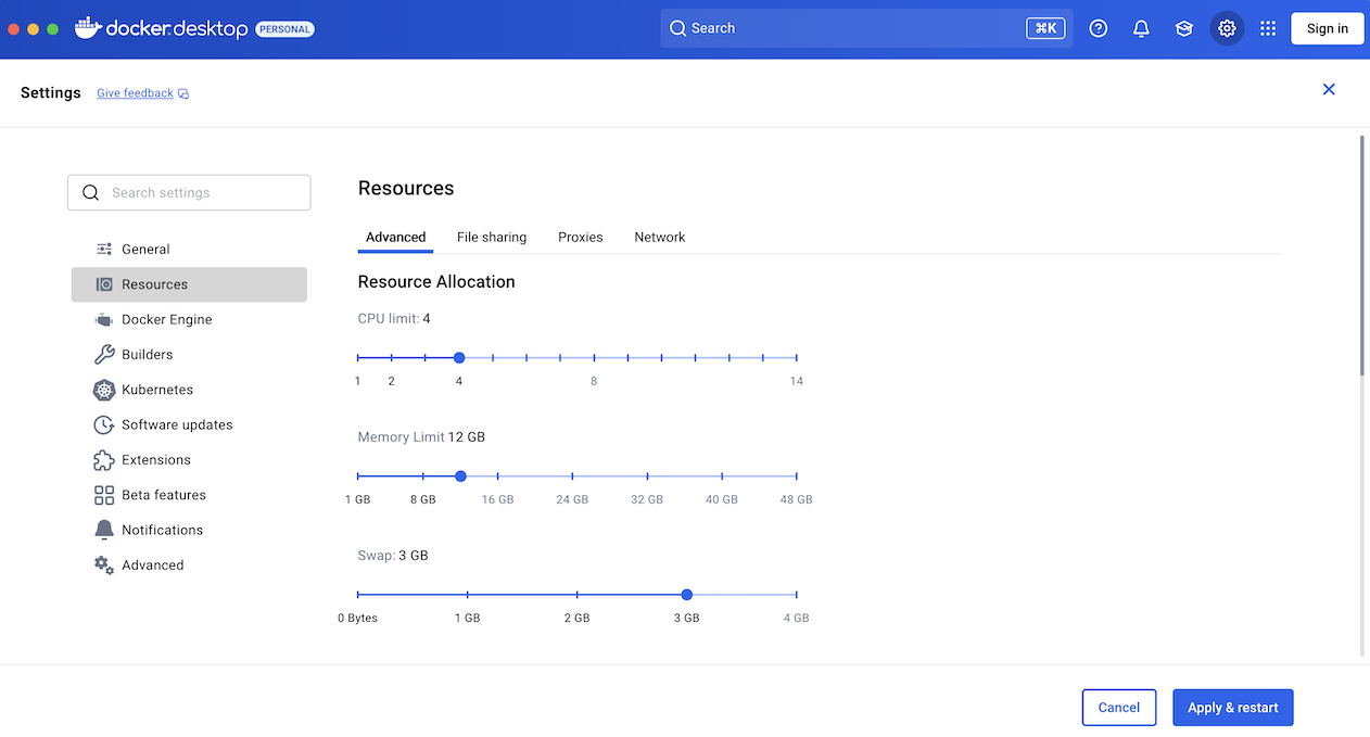 Docker Desktop Settings